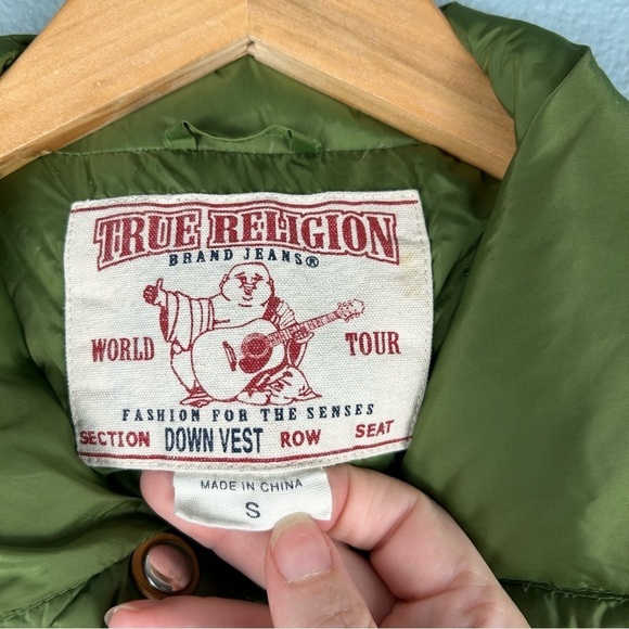 True Religion Green Down Puffer Vest Women's Size S - Picture 3 of 9